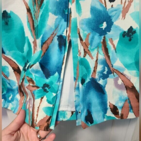 Laura Petites Floral Blue Green Front Slit Pocket Knee Length Midi Pencil Skirt - Picture 13 of 15